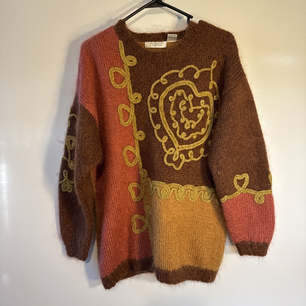 Fenn Wright & Manson Size Small Colorblock Mohair Acrylic Blend Neutral Oversize